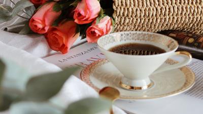 Cup tea flowers image 4k wallpaper