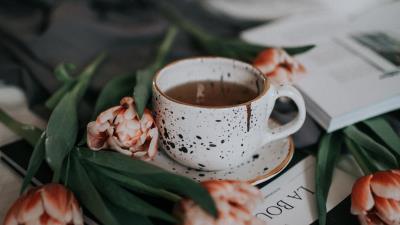 Cup tea flowers 4k wallpaper