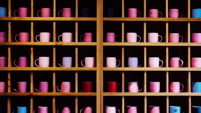 Cups shelves dishes 4k wallpaper