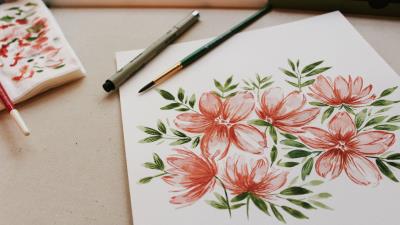 Drawing flowers paints brushes 4k wallpaper