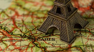 Eiffel tower france map miniature 4k wallpaper
