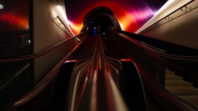 Escalator tunnel metro image 4k wallpaper