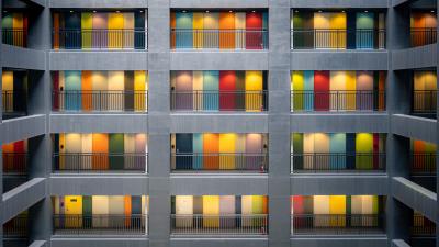 Facade multicolored doors 4k wallpaper