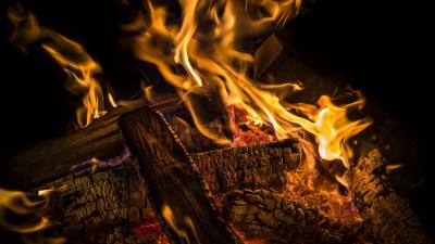 Fire firewood coals ash 4k wallpaper