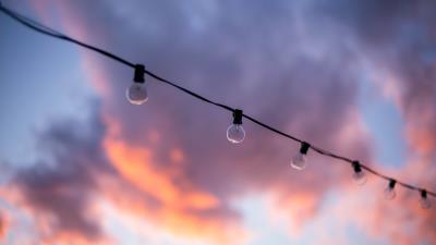 Garland light bulb sunset 4k wallpaper