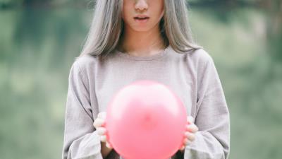 Girl air balloon pink 4k wallpaper