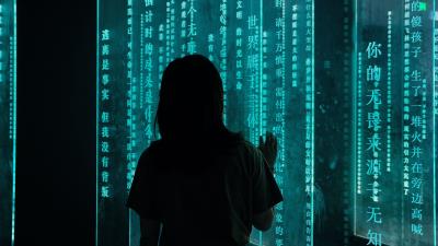 Girl characters inscription 4k wallpaper