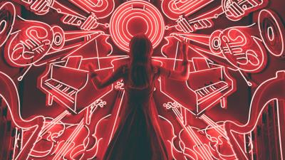 Girl conducting light back 4k wallpaper