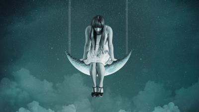 Girl moon sky 4k wallpaper