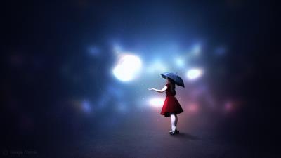 Girl umbrella light 4k wallpaper