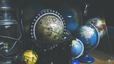 Globes geography shelf 4k wallpaper