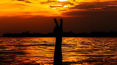 Hand gesture sunset 4k wallpaper