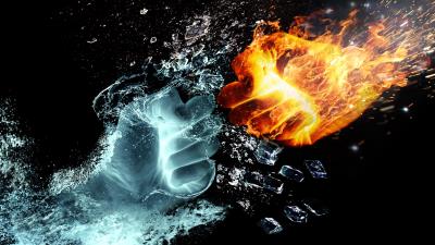 Hands fire water 4k wallpaper