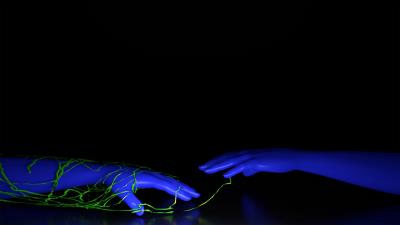 Hands mannequin neon 4k wallpaper