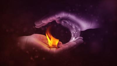 Hands water fire photoshop 4k wallpaper