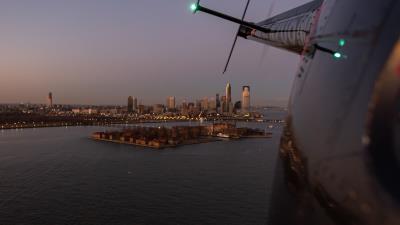 Helicopter city island 4k wallpaper