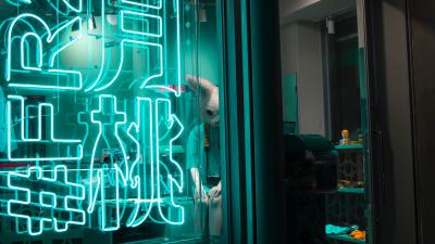 Hieroglyphs neon mask 4k wallpaper