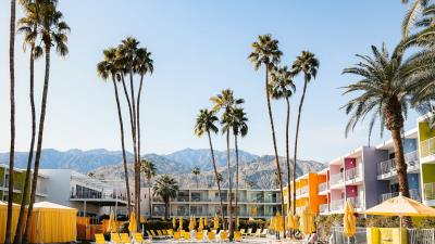 Hotel palm pool 4k wallpaper