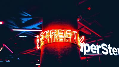 Inscription neon backlight pillar 4k wallpaper