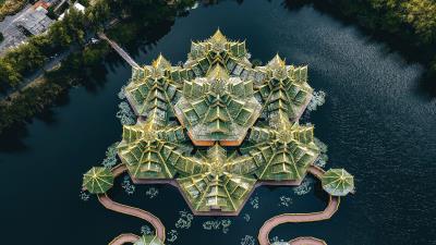 Island buildings aerial view 4k wallpaper