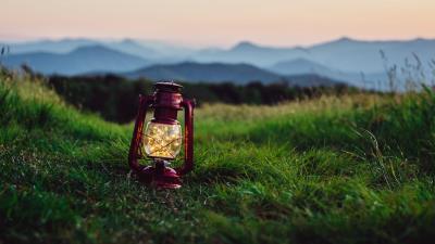 Lantern garland grass 4k wallpaper