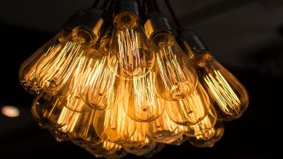 Light bulbs chandelier electricity 4k wallpaper