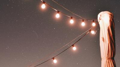 Lights lanterns starry sky 4k wallpaper