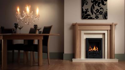 Living room fireplace table chandelier interio 4k wallpaper