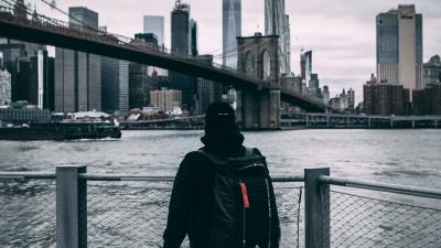 Man backpack cap 4k wallpaper