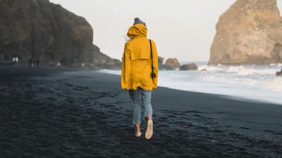 Man beach sea 4k wallpaper