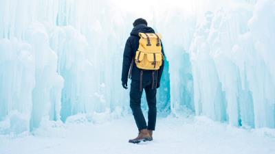 Man ice glacier 4k wallpaper