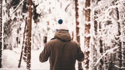 Man jacket winter forest 4k wallpaper