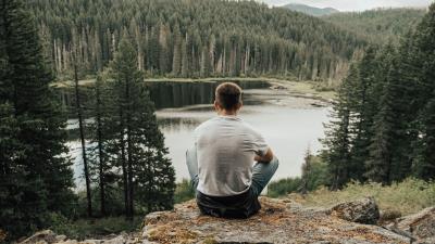 Man lake forest 4k wallpaper