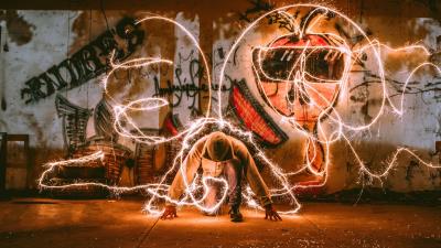 Man light art hood 4k wallpaper