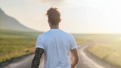 Man road sunlight 4k wallpaper