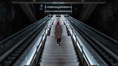 Man stairs escalator 4k wallpaper