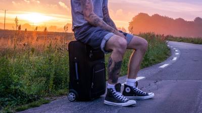 Man suitcase sunset tattoos 4k wallpaper