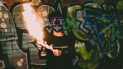 Mask neon fire 4k wallpaper