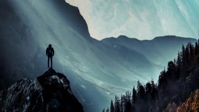 Mountains man alone 4k wallpaper