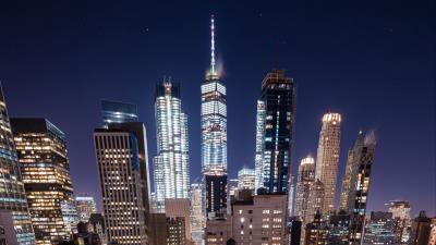 Night city aerial view glow 4k wallpaper