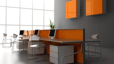 Office design desks computers graphic 4k wallpaper