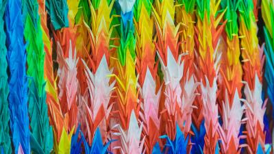 Origami multicolor cranes 4k wallpaper
