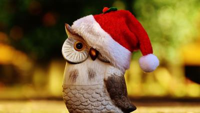 Owl hat santa claus figurine 4k wallpaper