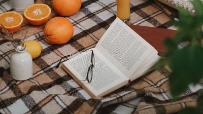 Picnic book orange 4k wallpaper