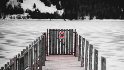 Pier fence lake 4k wallpaper