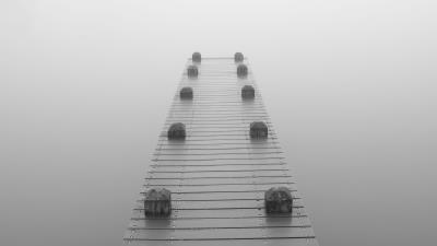 Pier fog bw 4k wallpaper