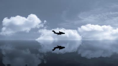 Plane sky reflection 4k wallpaper