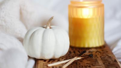 Pumpkin matches candle 4k wallpaper