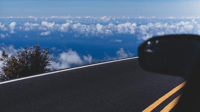 Road asphalt clouds 4k wallpaper