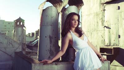 Rooftops model women white dress 8k wallpaper